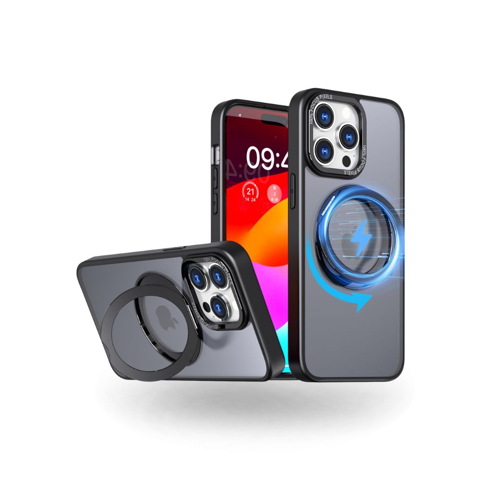 MagSafe 360° Rotating Metal Stand iPhone Case Black