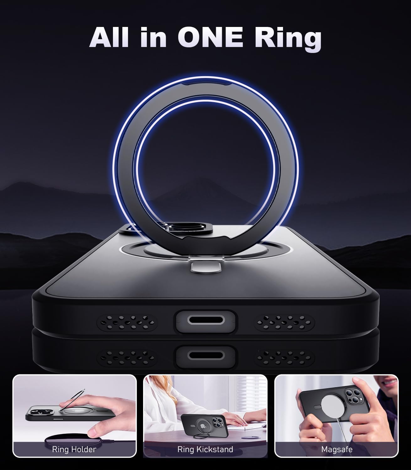 MagSafe 360° Rotating Metal Stand iPhone Case Black