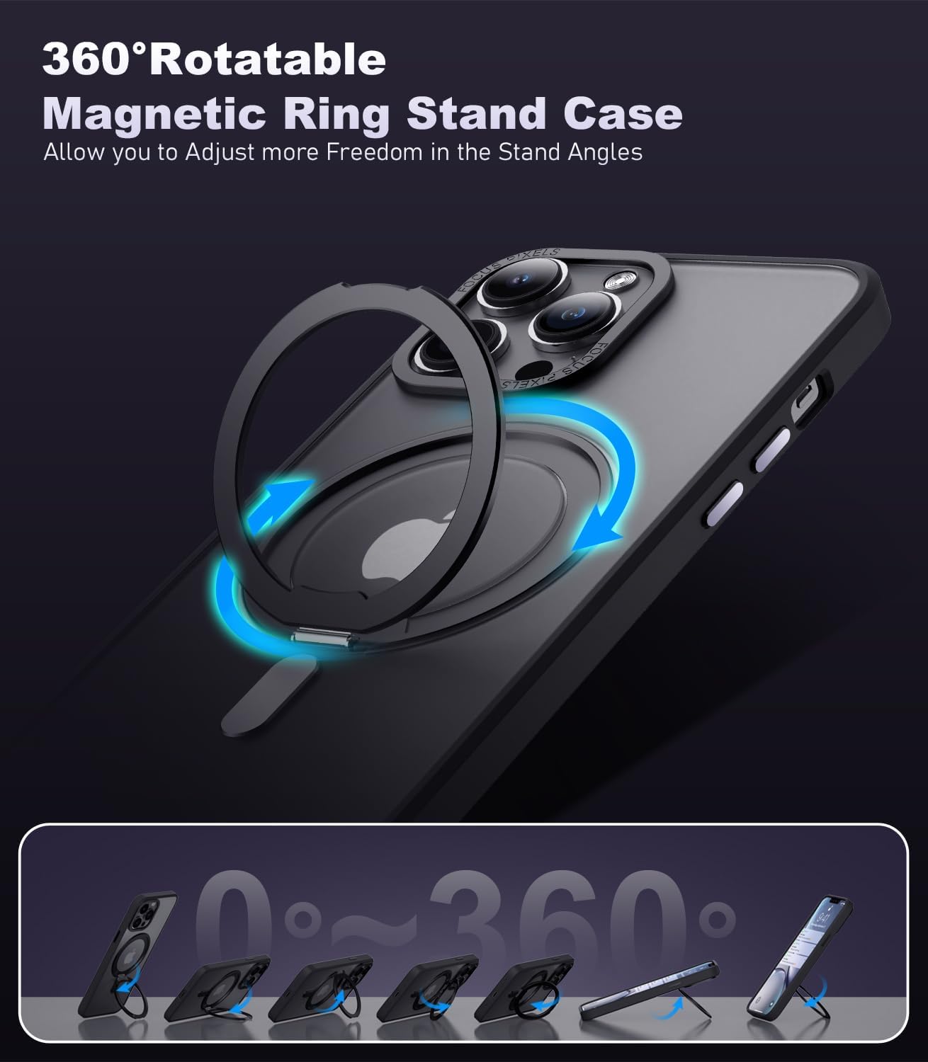 MagSafe 360° Rotating Metal Stand iPhone Case Black