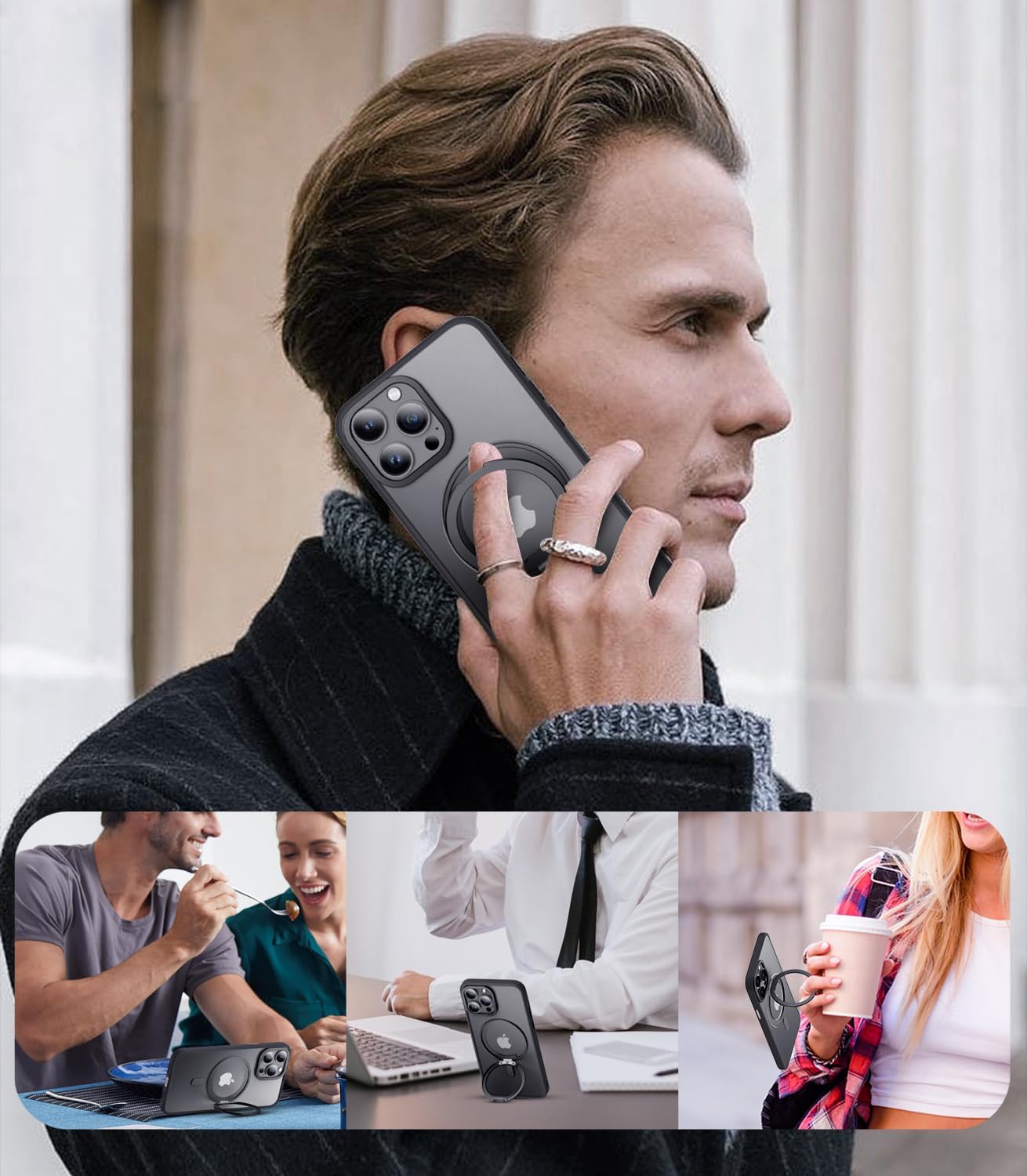 MagSafe 360° Rotating Metal Stand iPhone Case Black