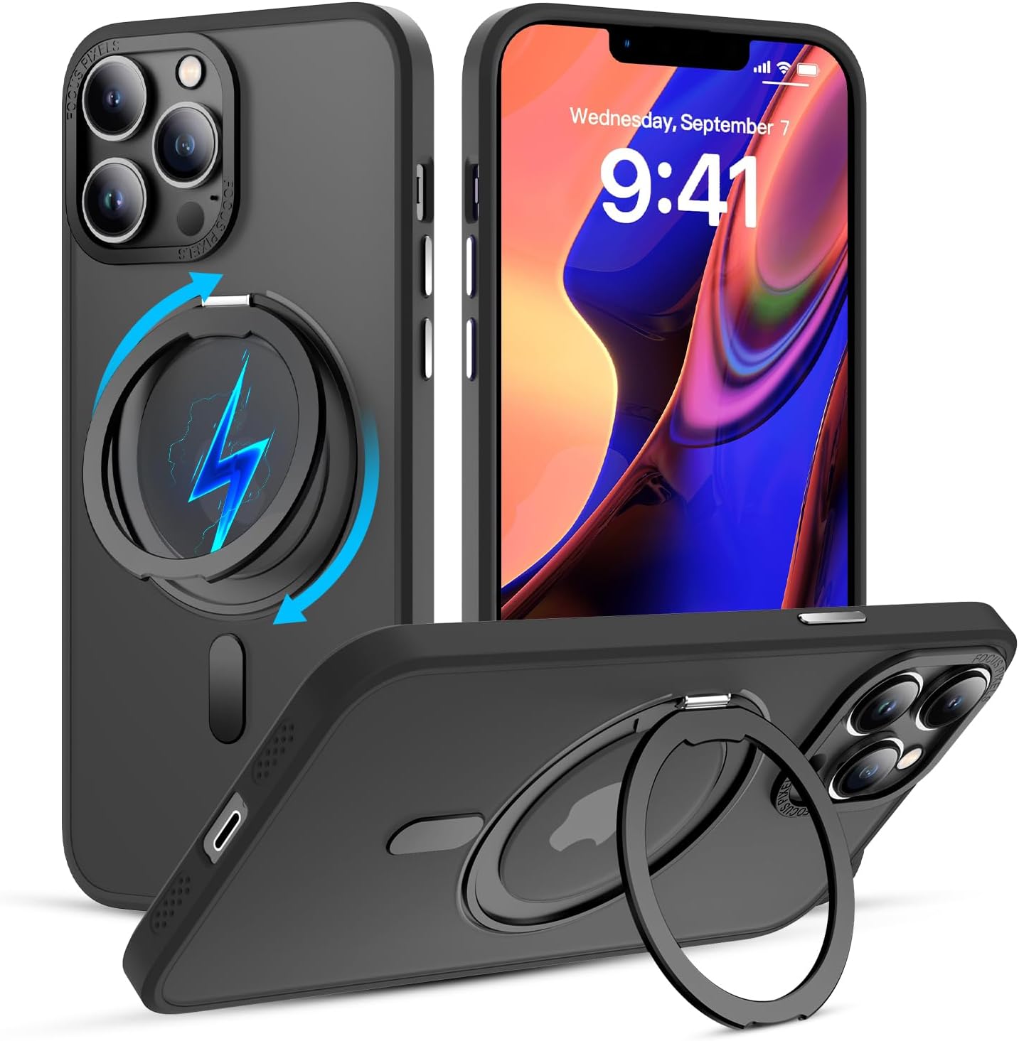 MagSafe 360° Rotating Metal Stand iPhone Case Black