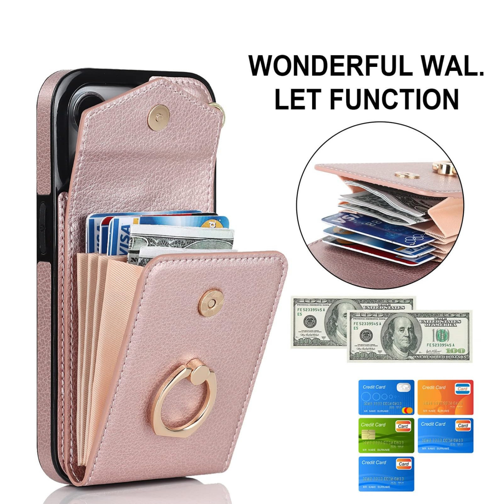 Multi-Functional Wallet Phone Case Rose Gold