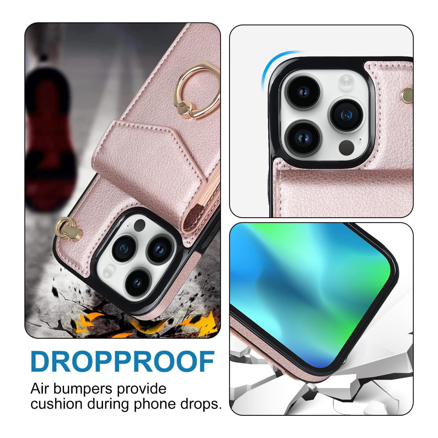 Multi-Functional Wallet Phone Case Rose Gold