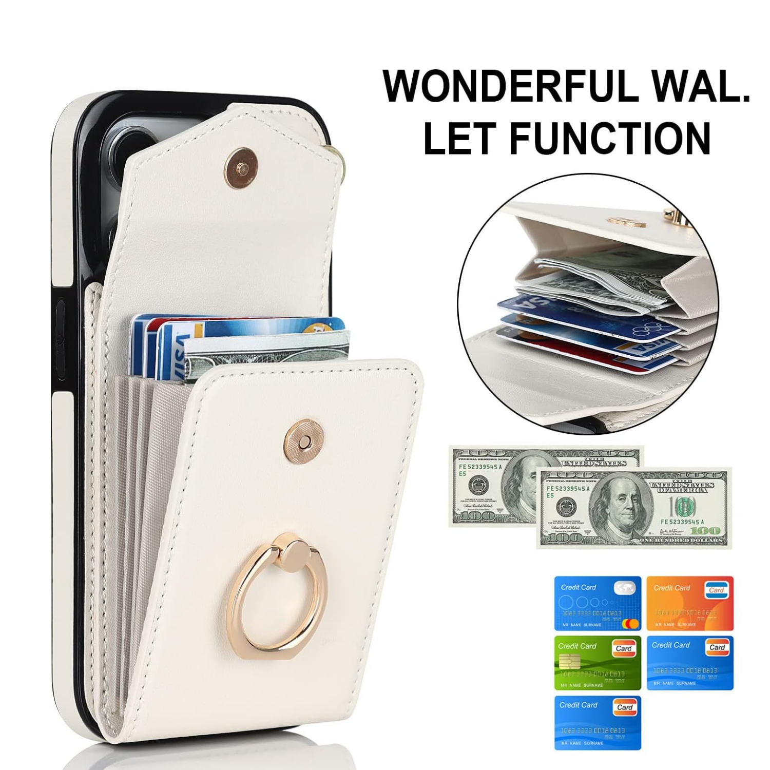 Multi-Functional Wallet Phone Case Classic White