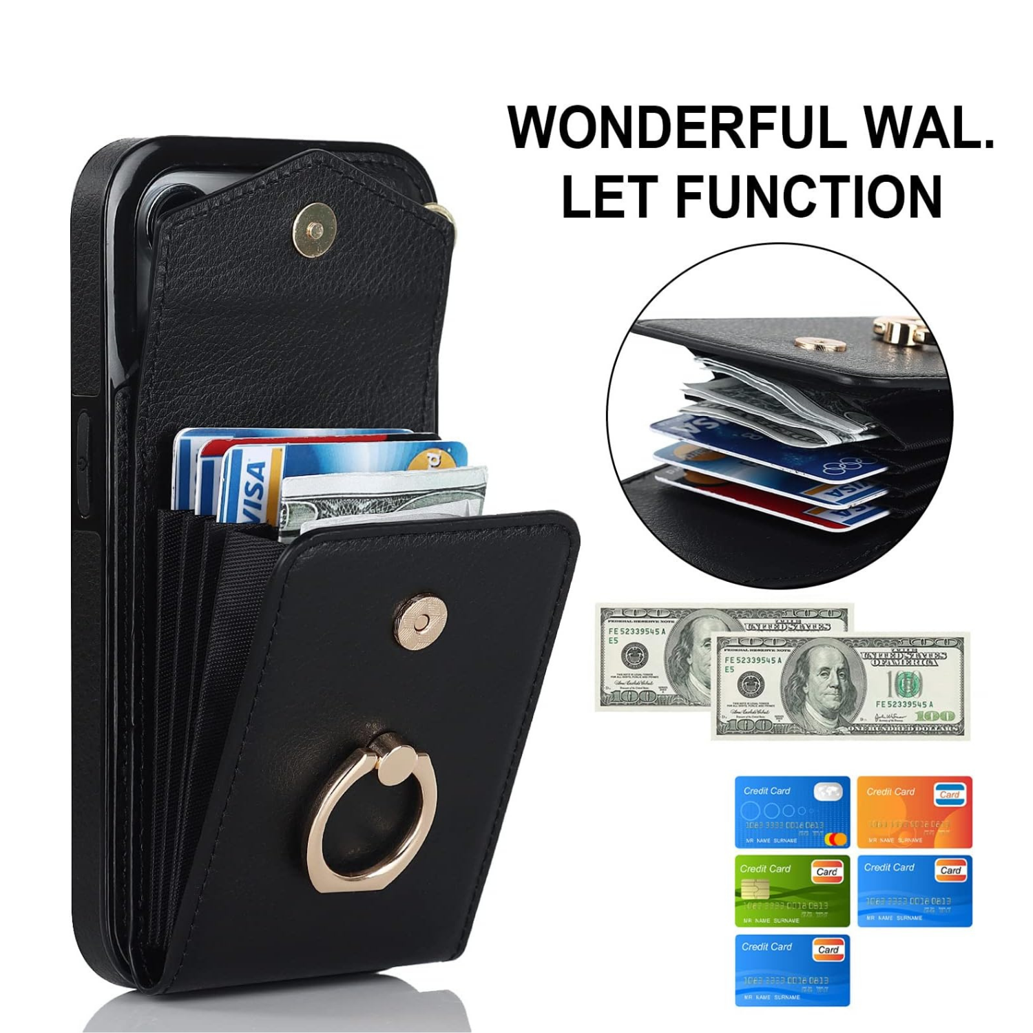 Multi-Functional Wallet Phone Case Classic Black
