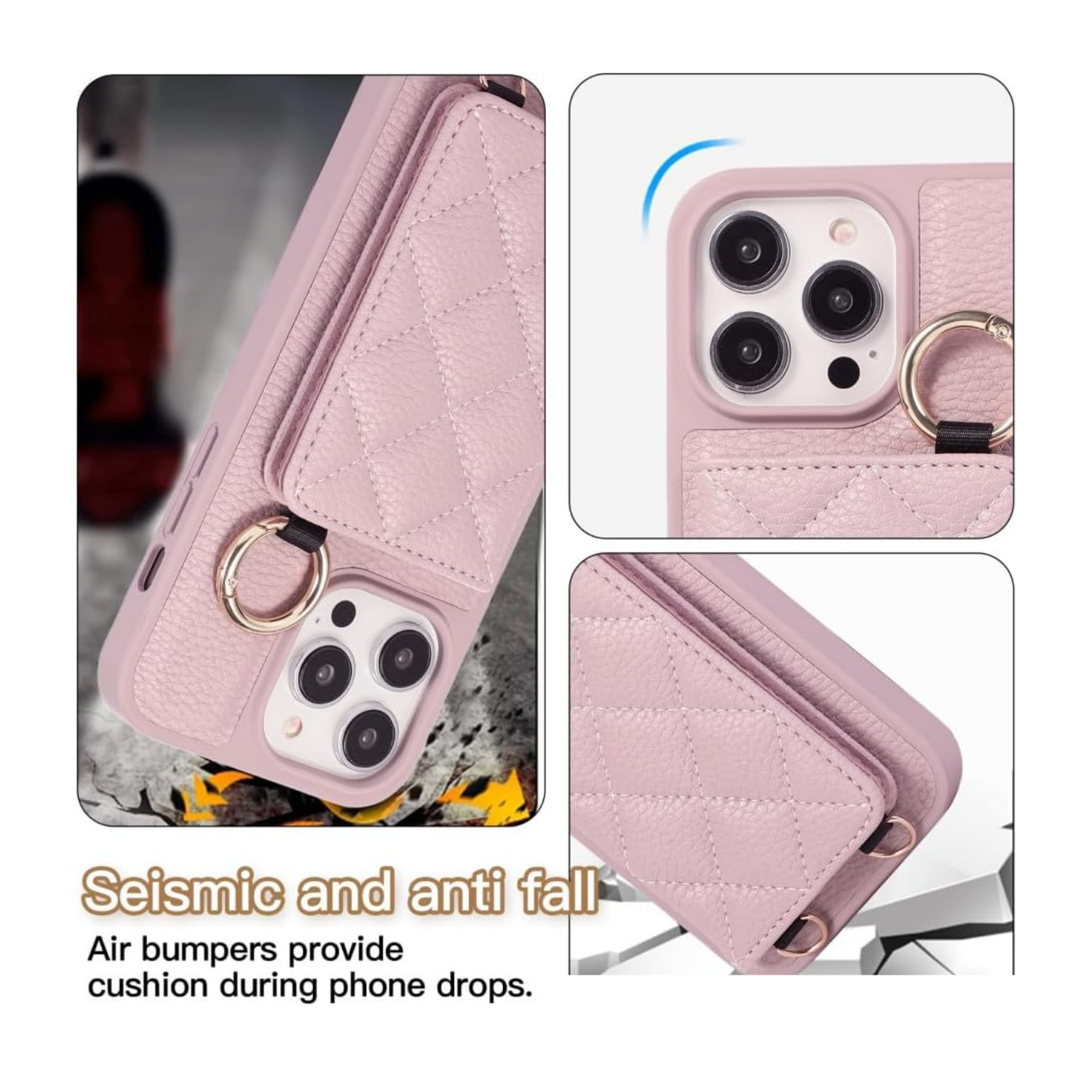 Ring Holder Crossbody Card Phone Case pink