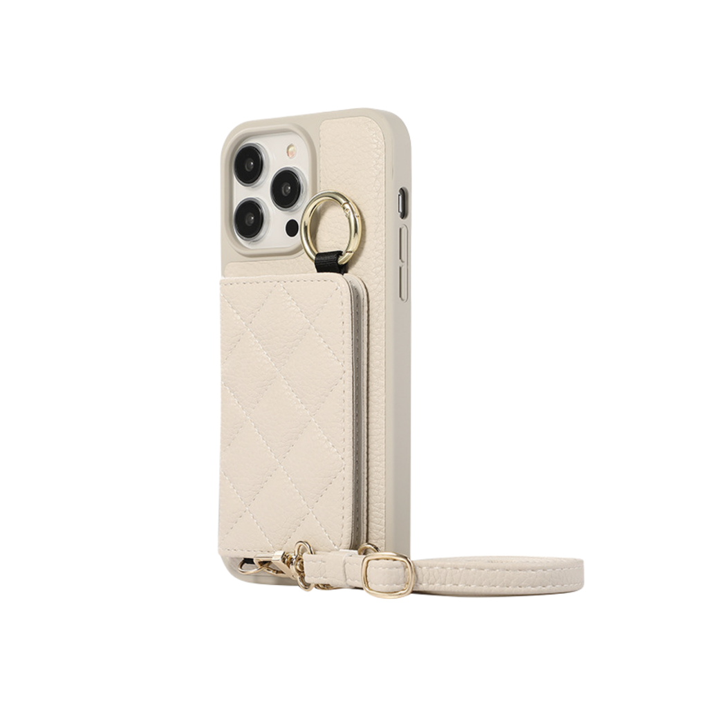 Ring Holder Crossbody Card Phone Case Cream White