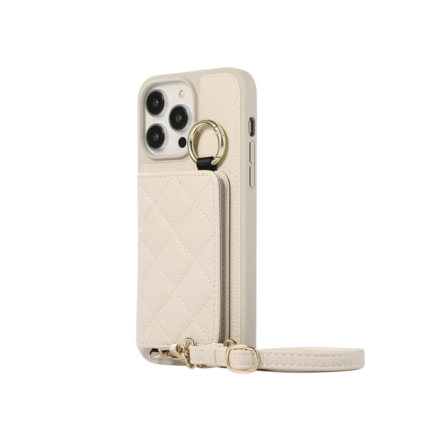 Ring Holder Crossbody Card Phone Case Cream White