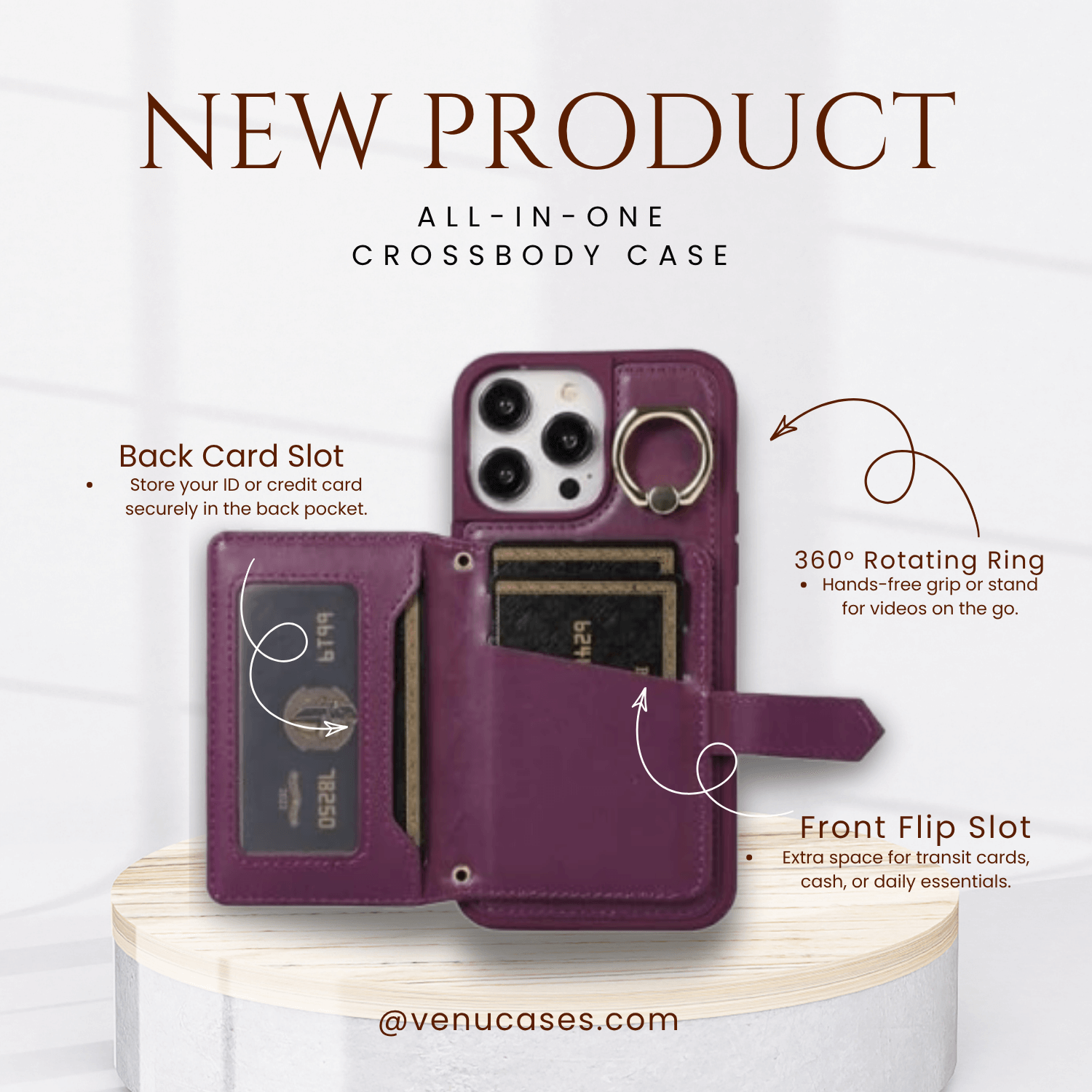 Chic Crossbody Card Case with Ring Deep Purple