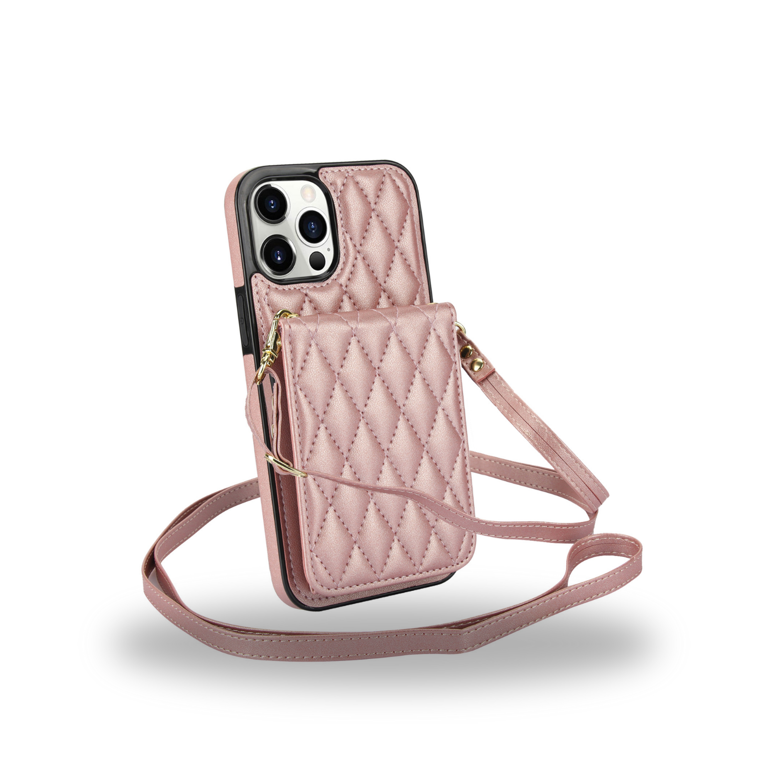 Women's Crossbody Leather Phone Case Rose Gold