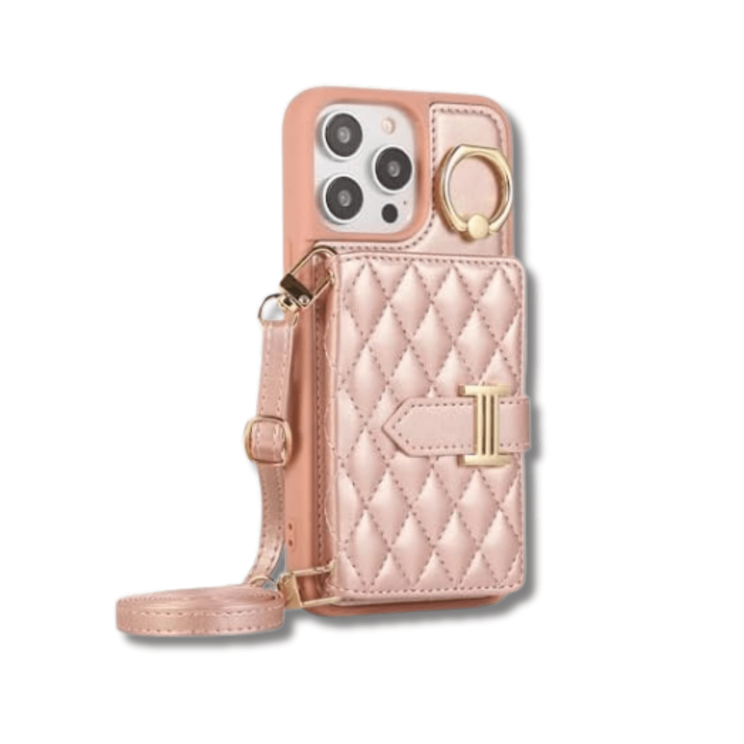 Chic Crossbody Card Case with Ring Rose Gold