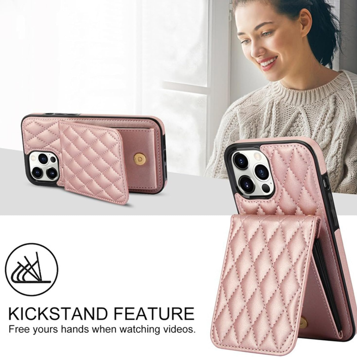 Women's Crossbody Leather Phone Case Rose Gold
