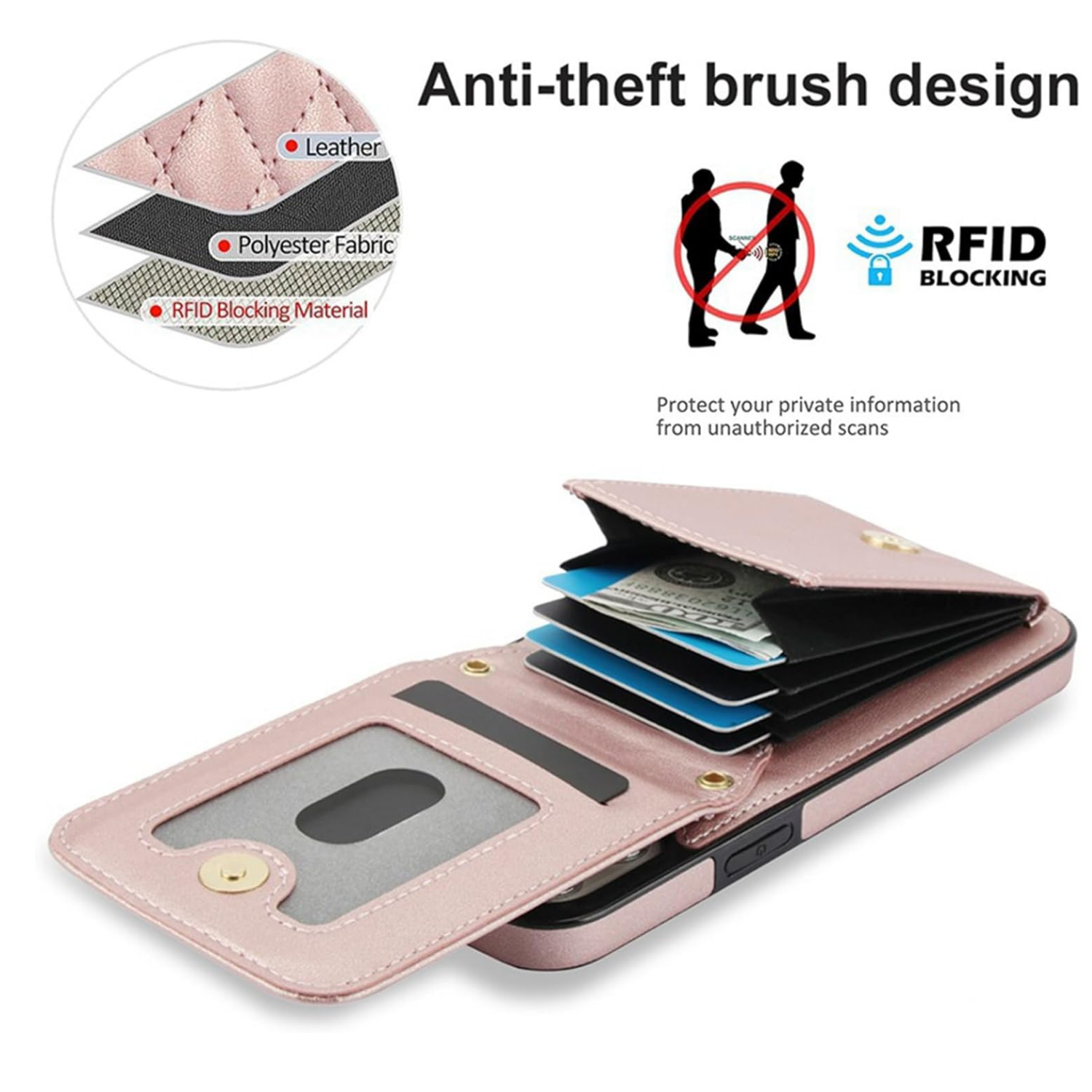 Women's Crossbody Leather Phone Case Rose Gold