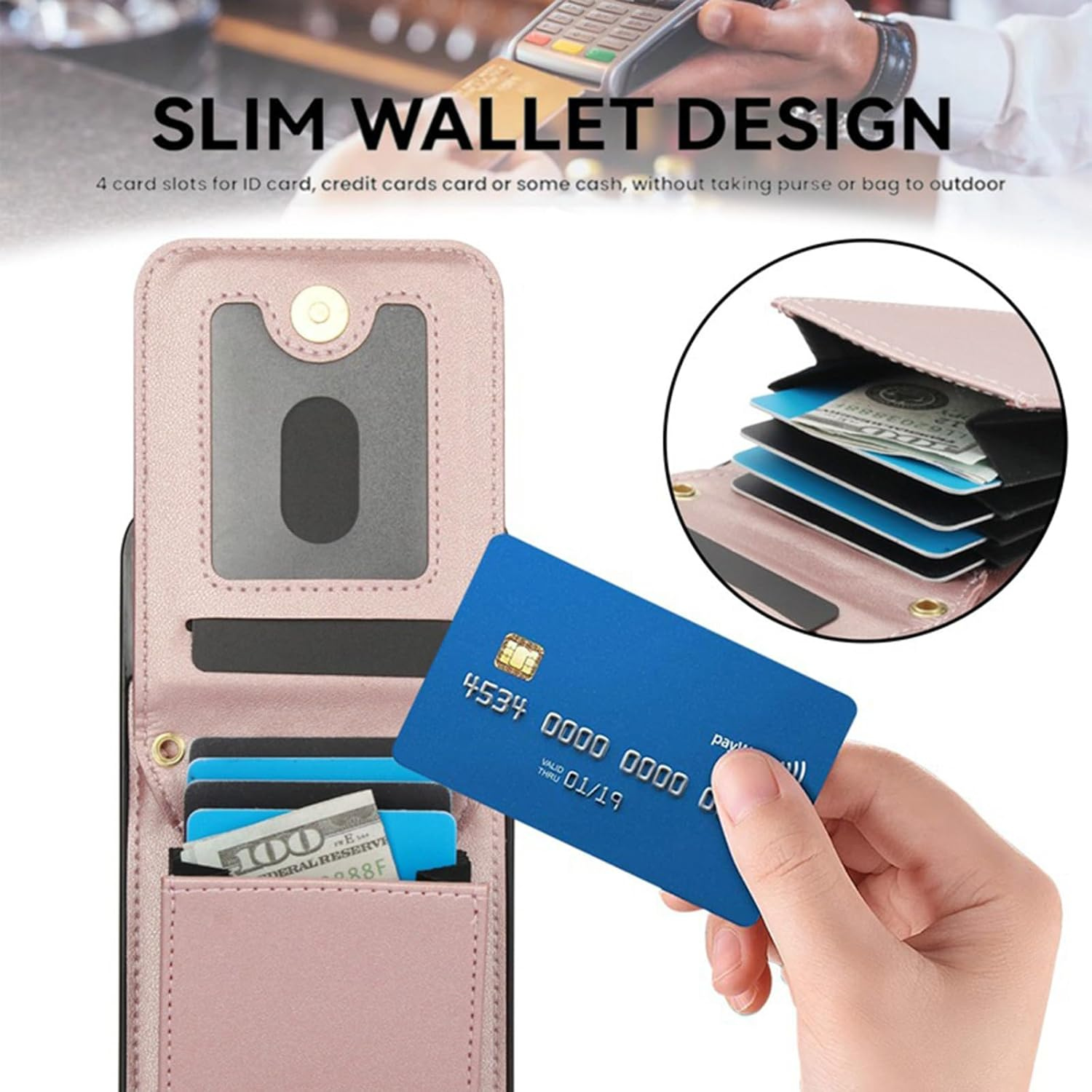 Women's Crossbody Leather Phone Case Rose Gold