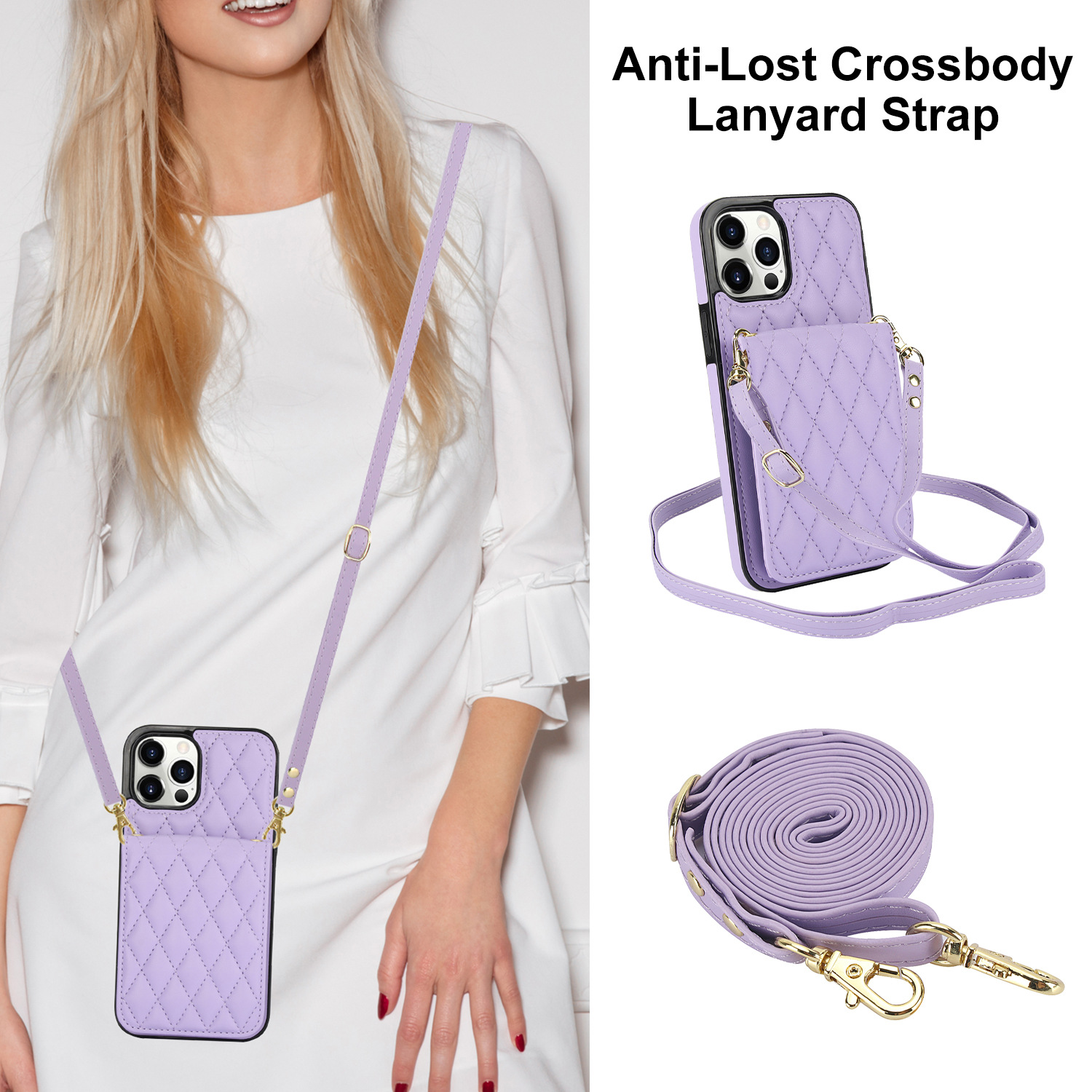 Women's Crossbody Leather Phone Case Purple