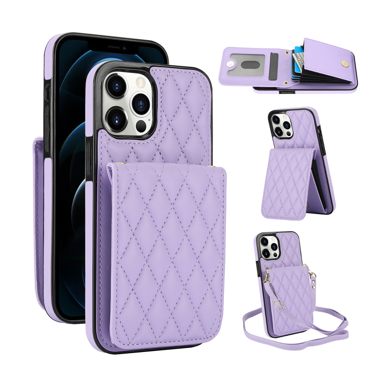 Women's Crossbody Leather Phone Case Purple