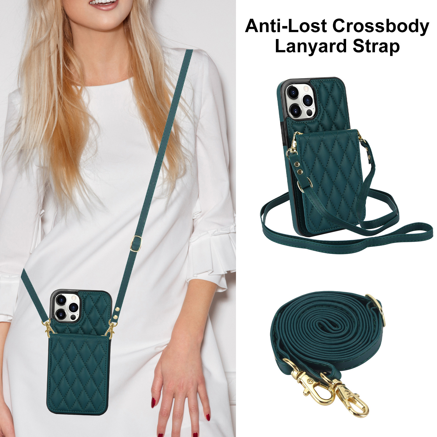 Women's Crossbody Leather Phone Case green