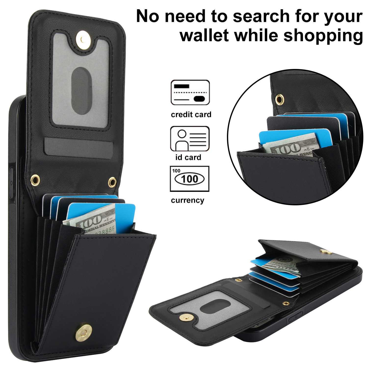 Women's Crossbody Leather Phone Case Classic Black