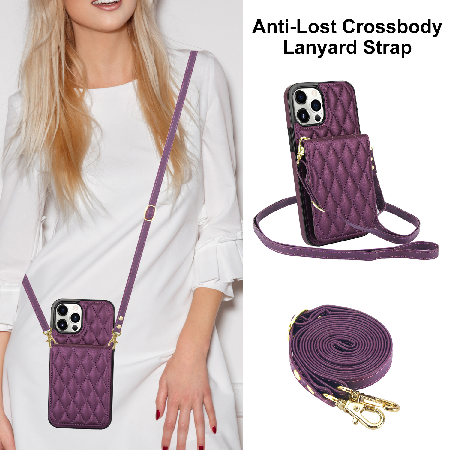 Women's Crossbody Leather Phone Case Deep Purple