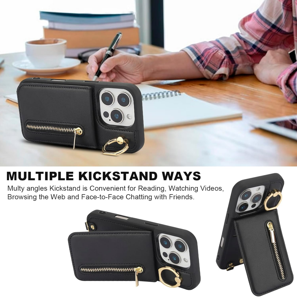 Zipper Wallet Crossbody Phone Case Classic Black