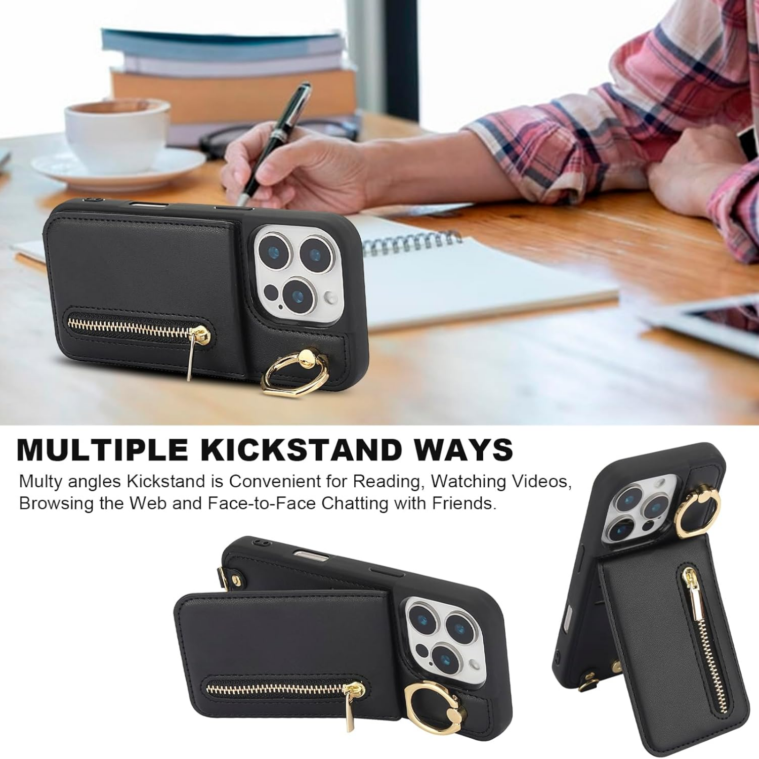 Zipper Wallet Crossbody Phone Case Classic Black