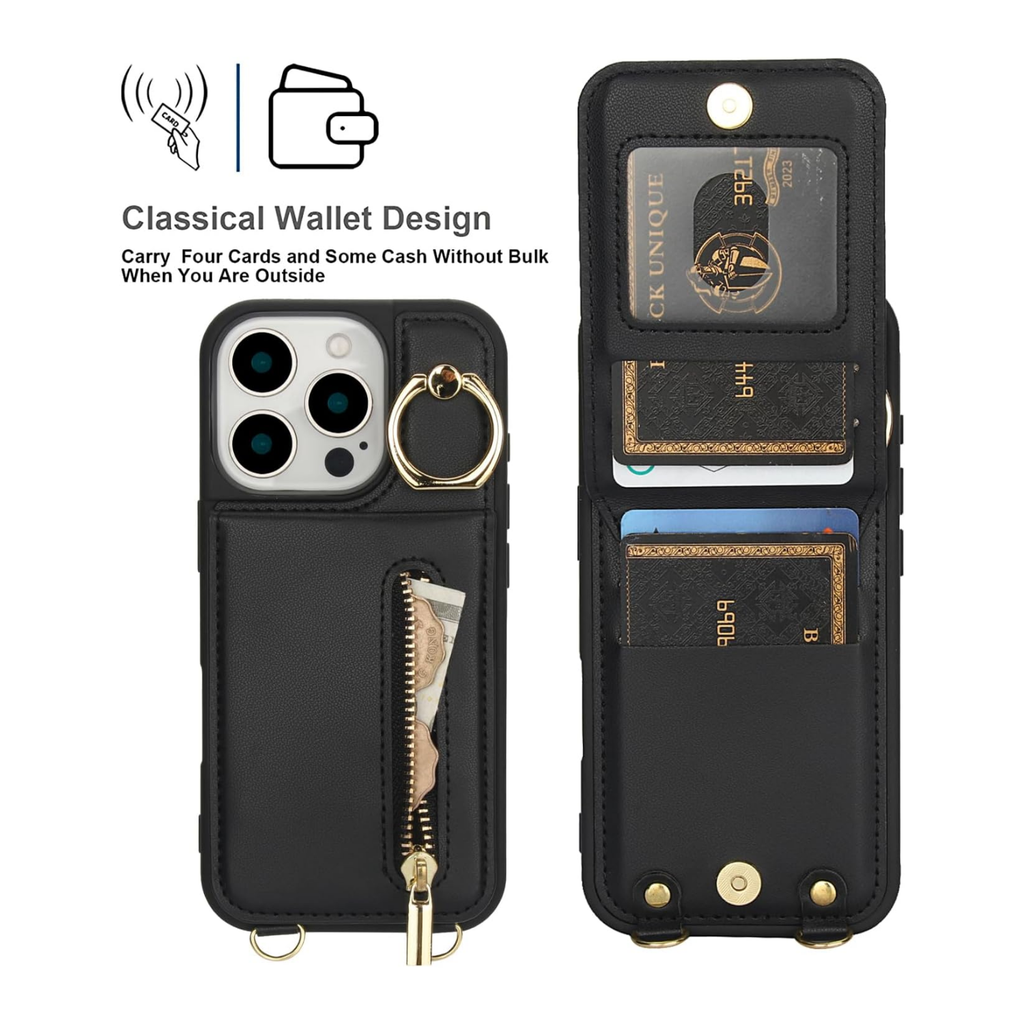Zipper Wallet Crossbody Phone Case Classic Black