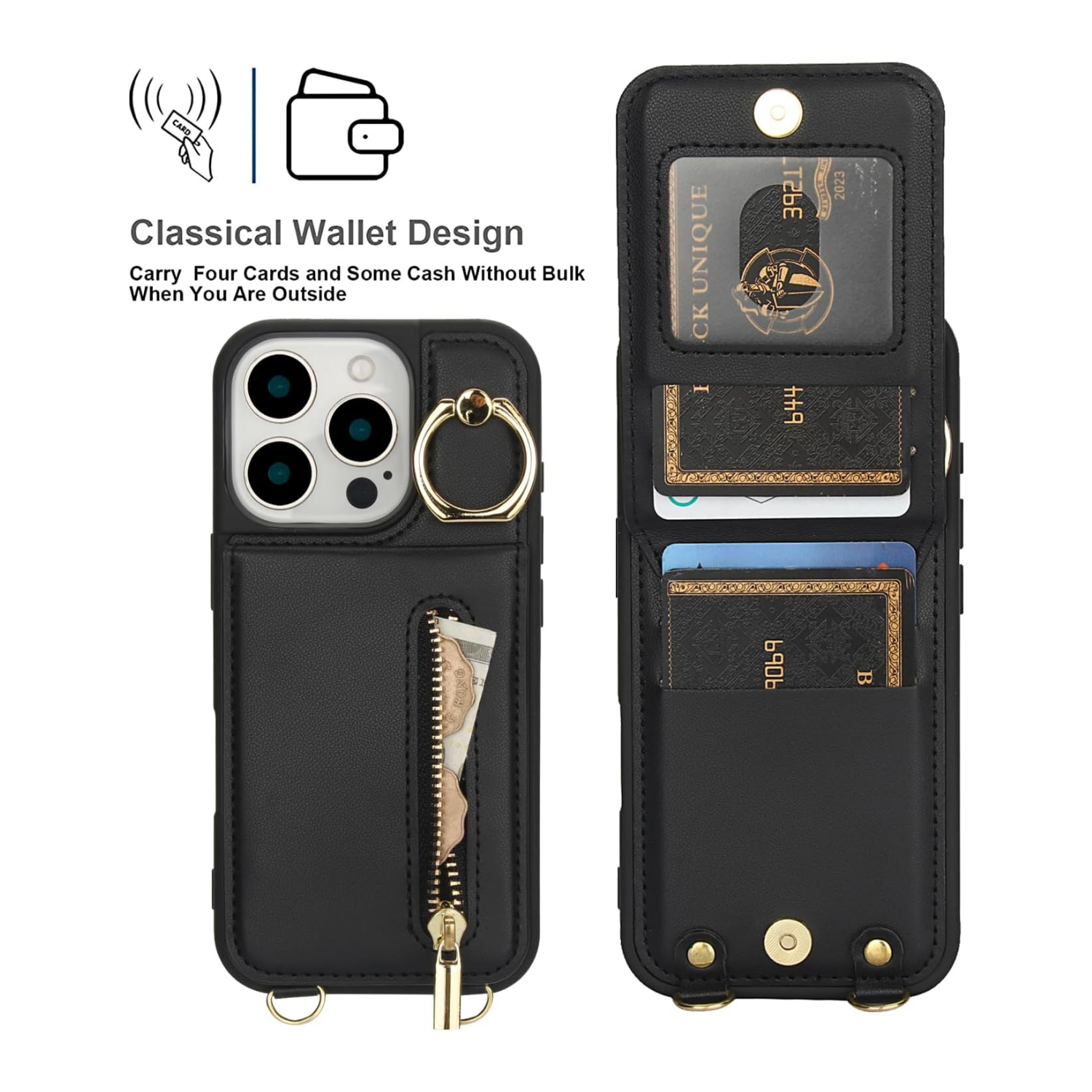 Zipper Wallet Crossbody Phone Case Classic Black