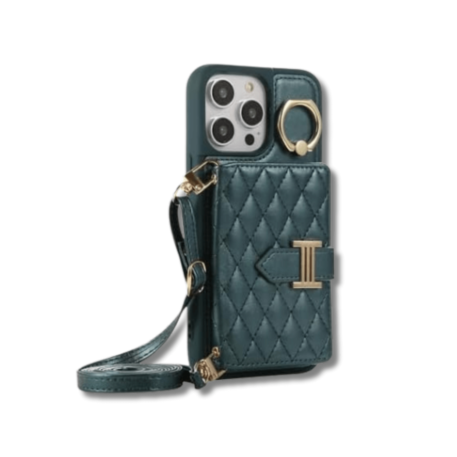 Chic Crossbody Card Case with Ring Forest Green