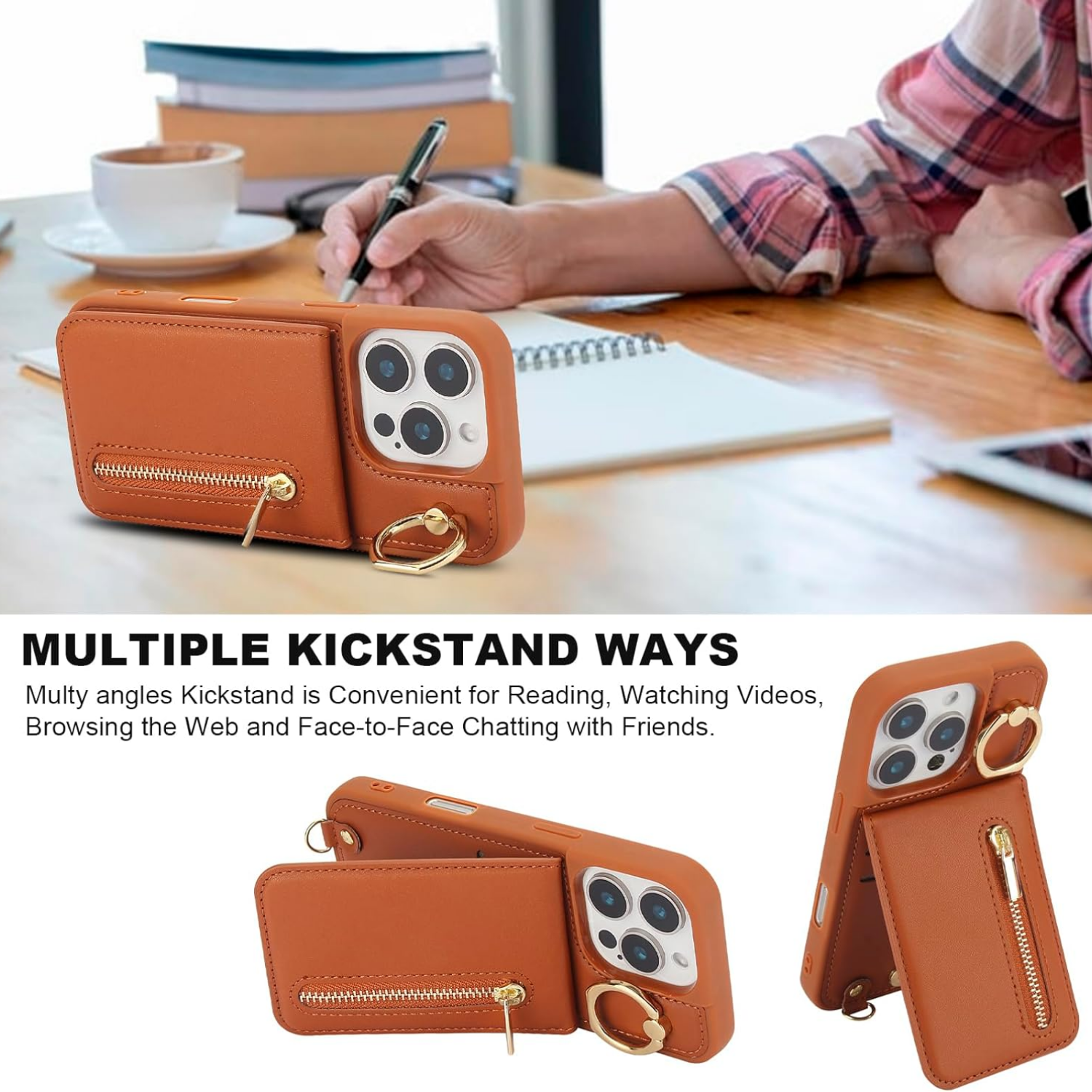 Zipper Wallet Crossbody Phone Case brown