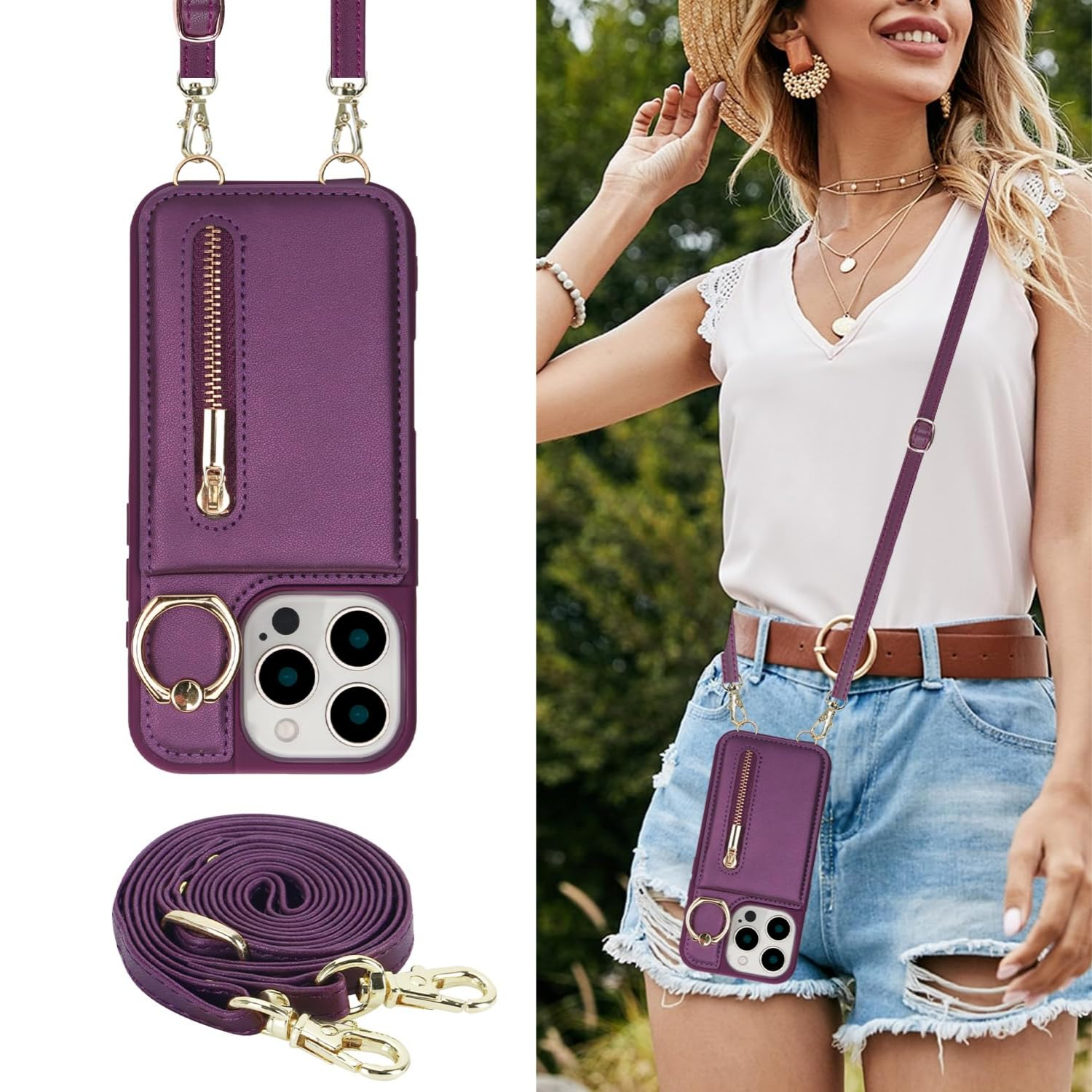 Zipper Wallet Crossbody Phone Case Deep Purple