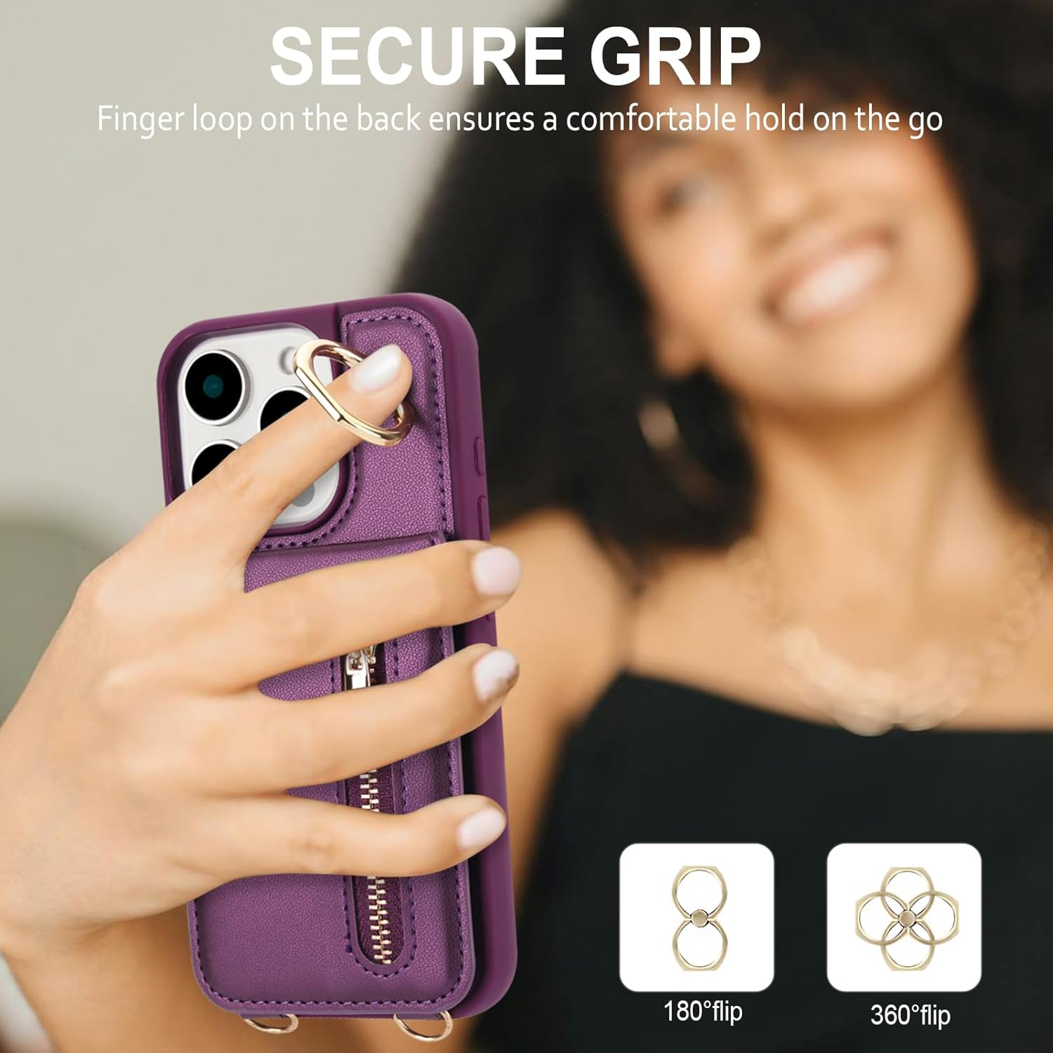Zipper Wallet Crossbody Phone Case Deep Purple