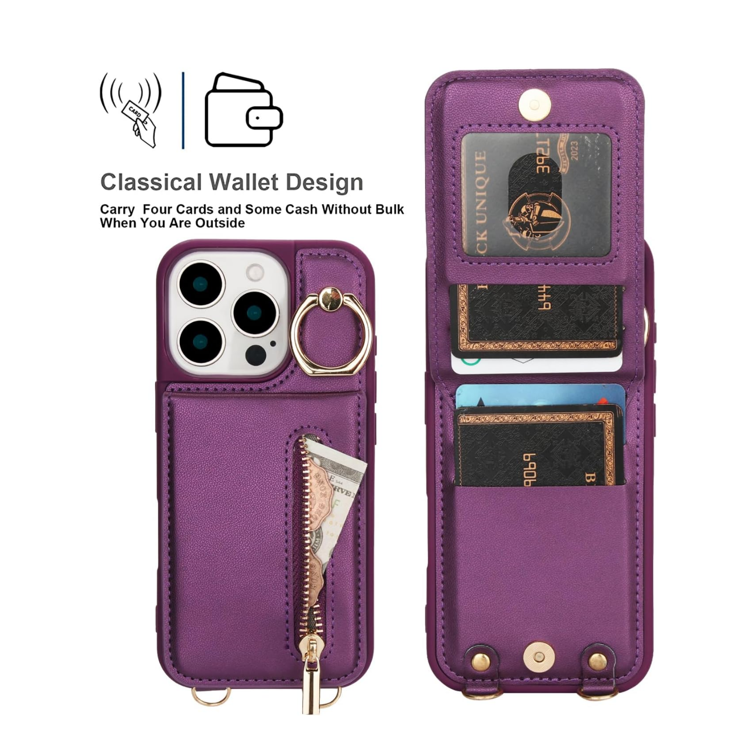 Zipper Wallet Crossbody Phone Case Deep Purple