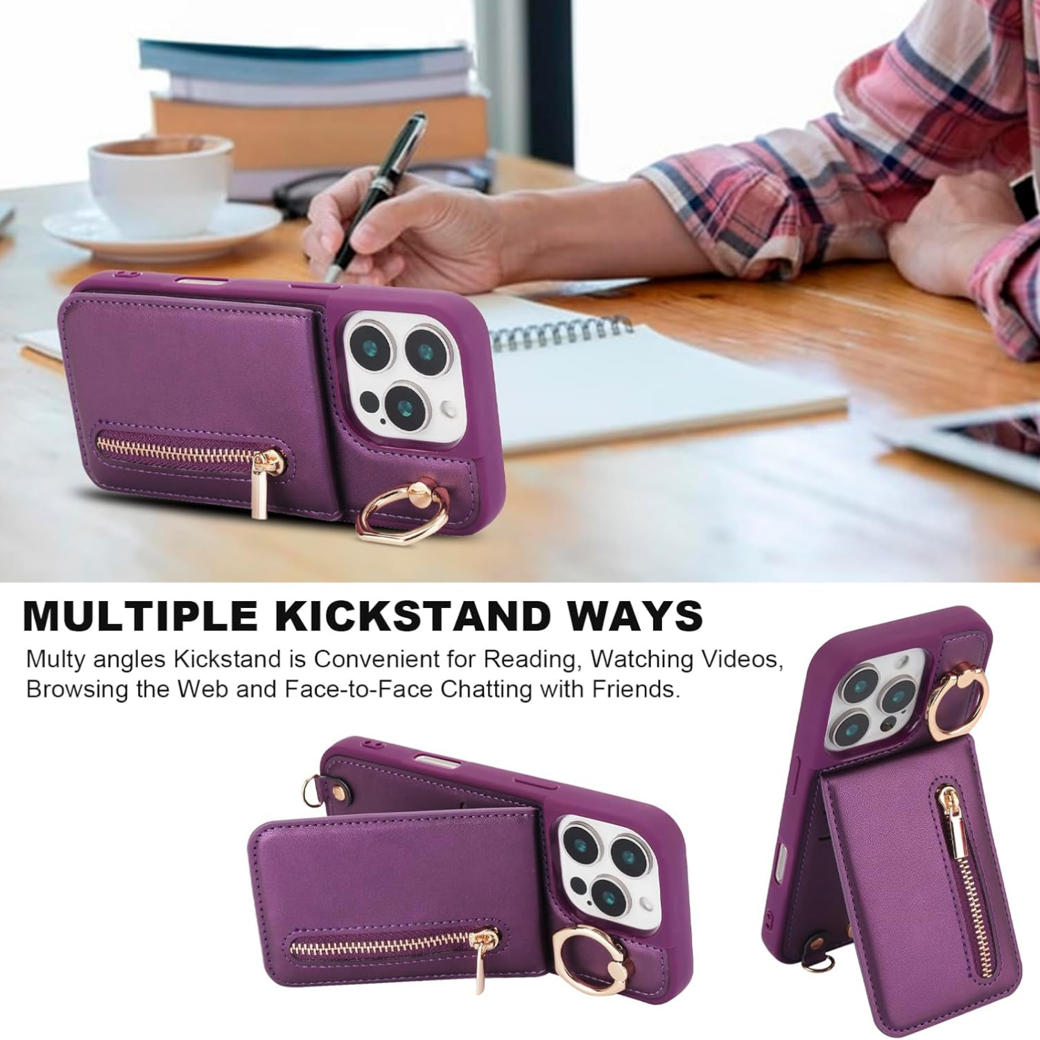 Zipper Wallet Crossbody Phone Case Deep Purple
