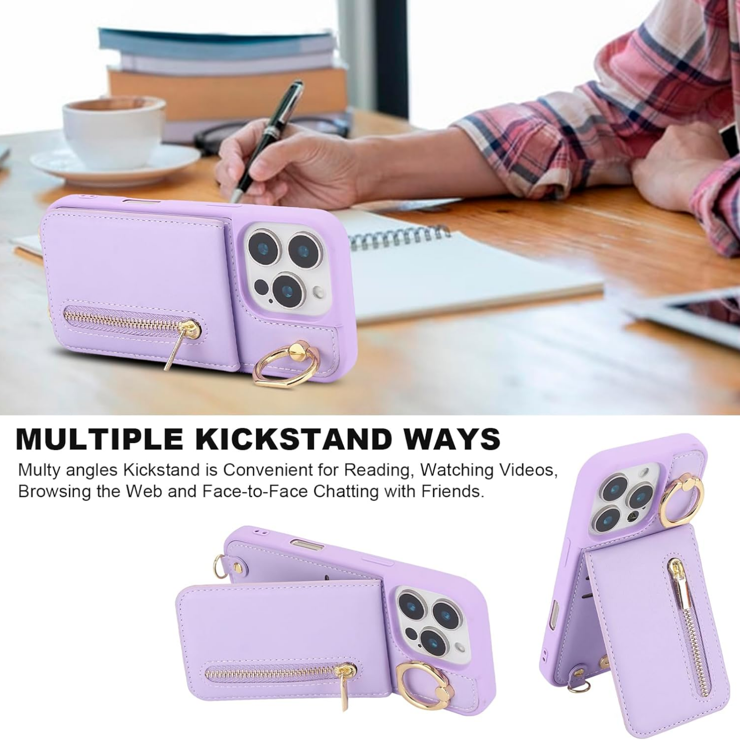 Zipper Wallet Crossbody Phone Case Purple