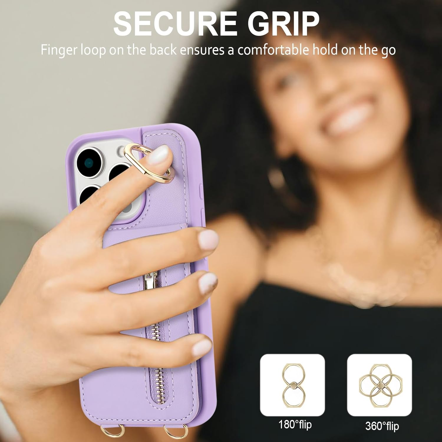 Zipper Wallet Crossbody Phone Case Purple