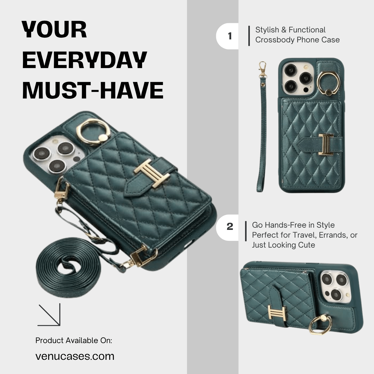 Chic Crossbody Card Case with Ring Forest Green