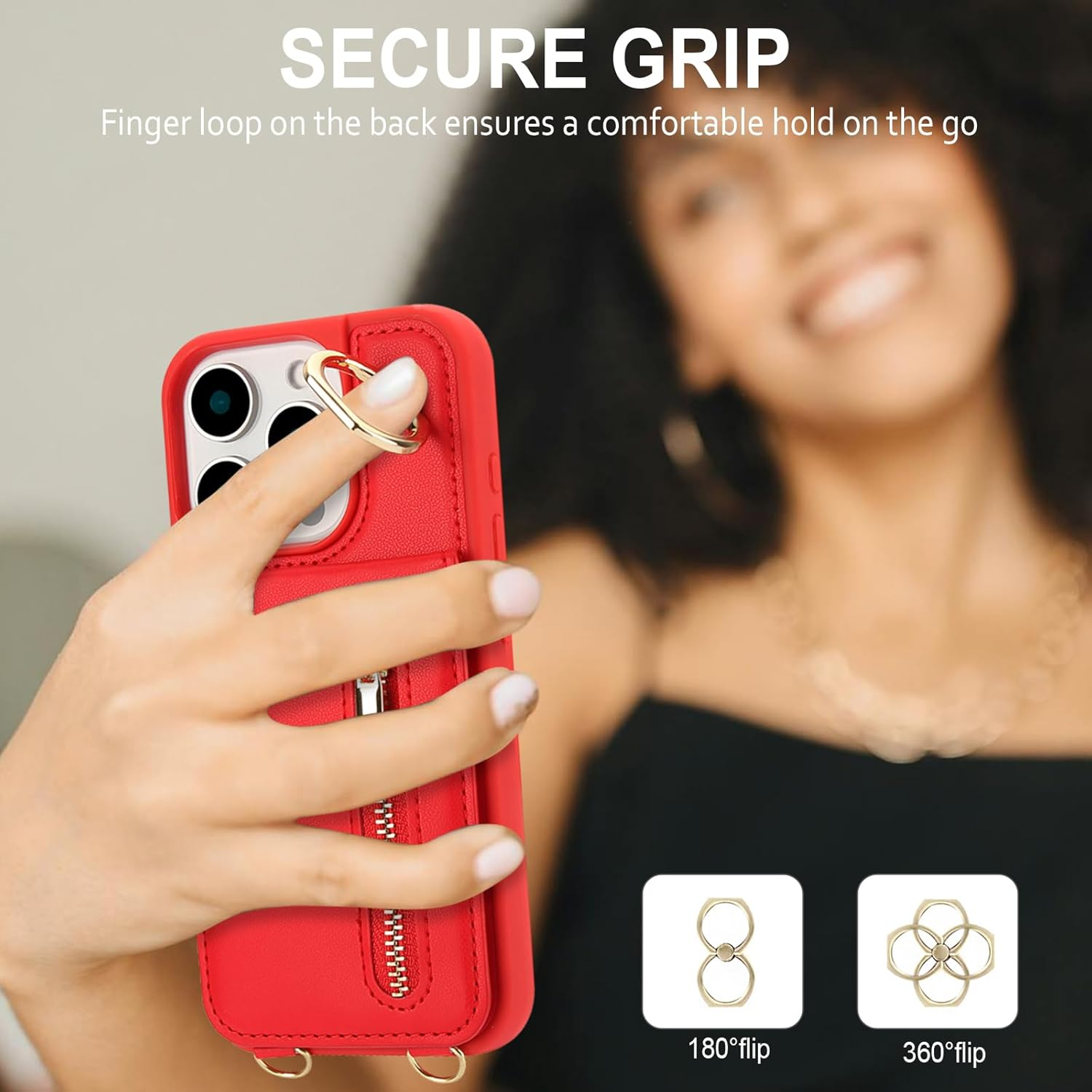 Zipper Wallet Crossbody Phone Case red