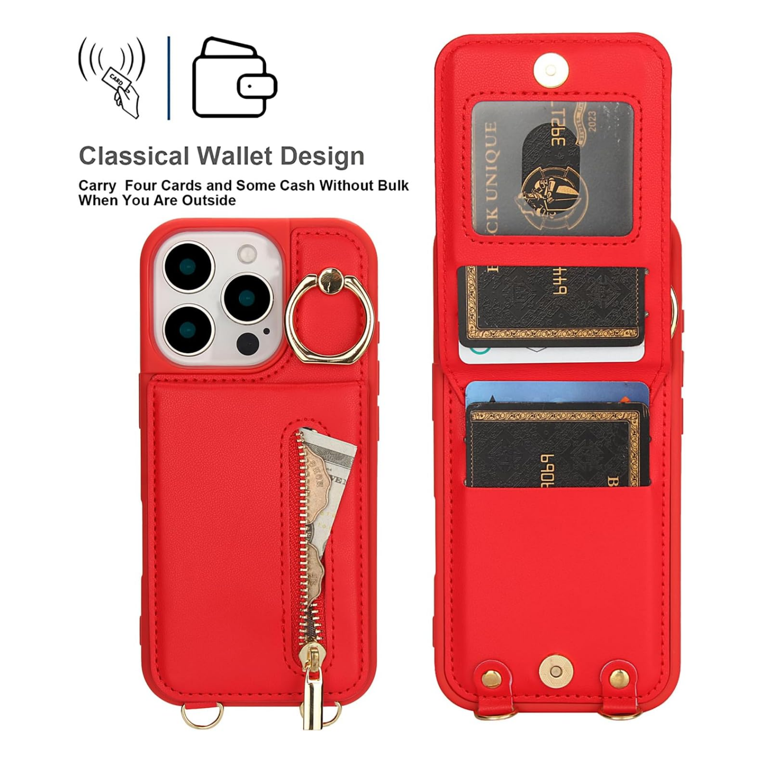 Zipper Wallet Crossbody Phone Case red