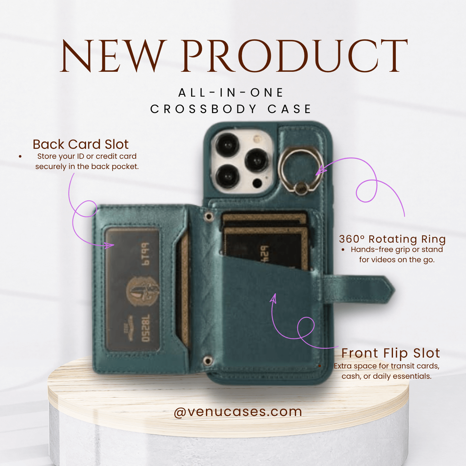 Chic Crossbody Card Case with Ring Forest Green