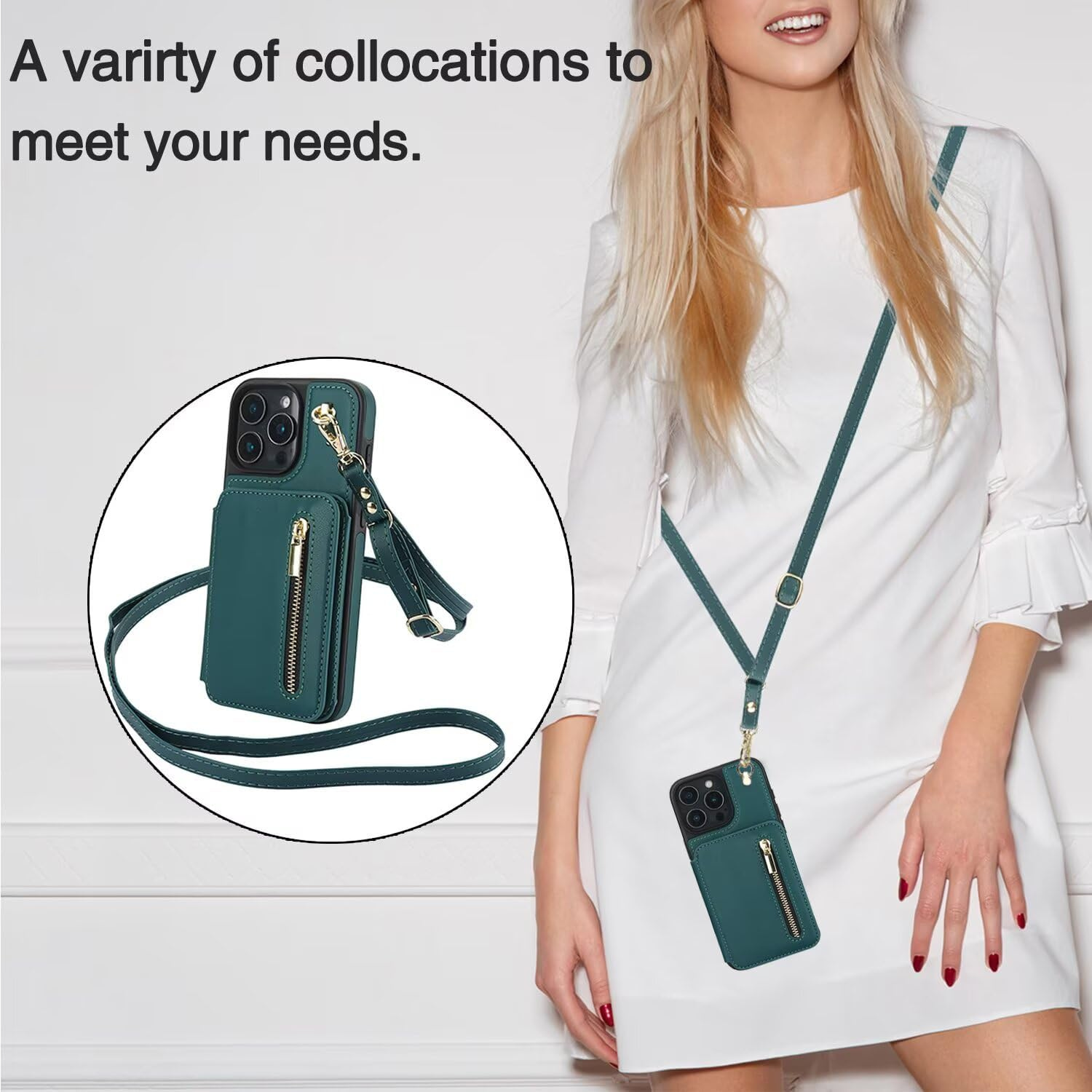 Zipper Wallet Crossbody Phone Case green