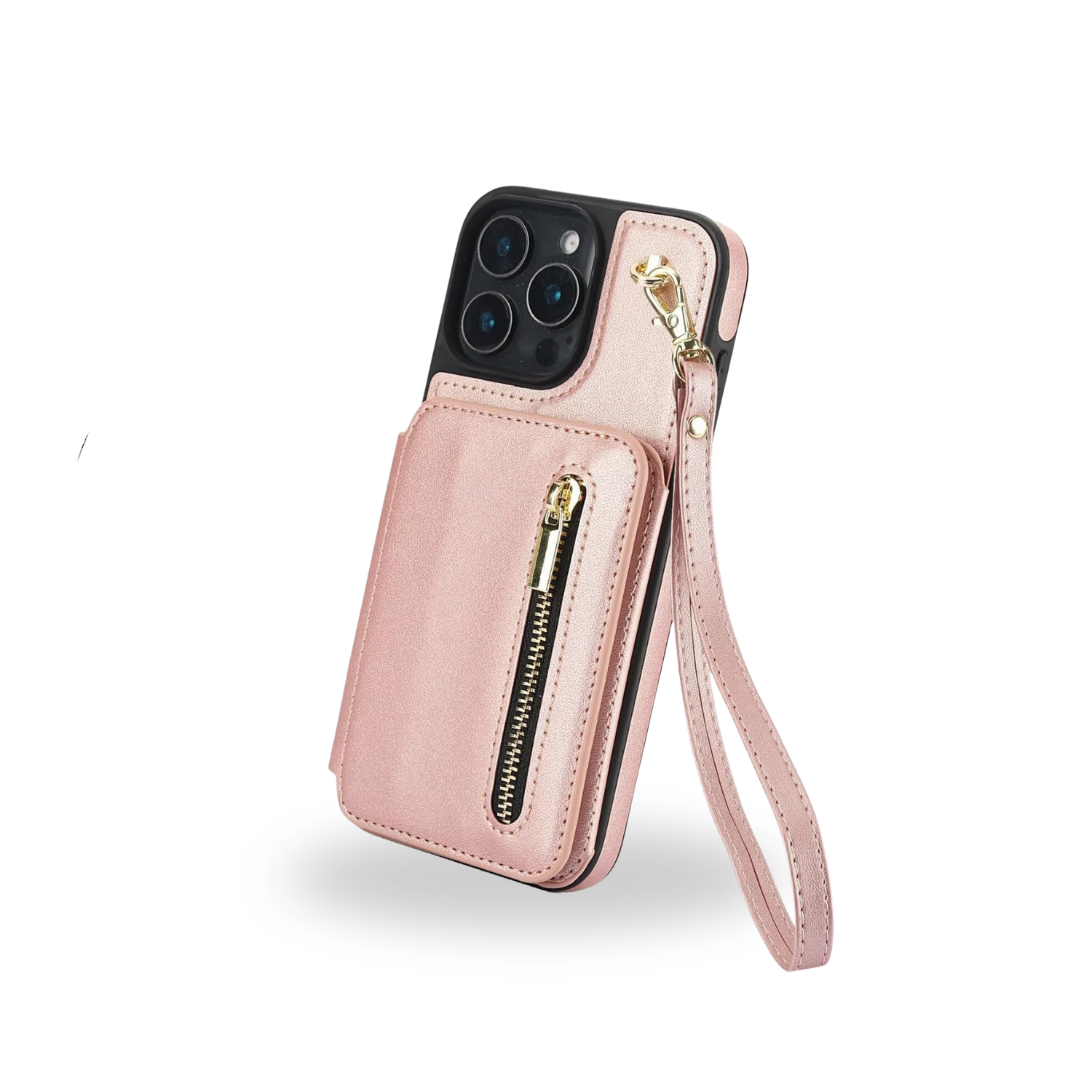 Zipper Wallet Crossbody Phone Case Rose Gold