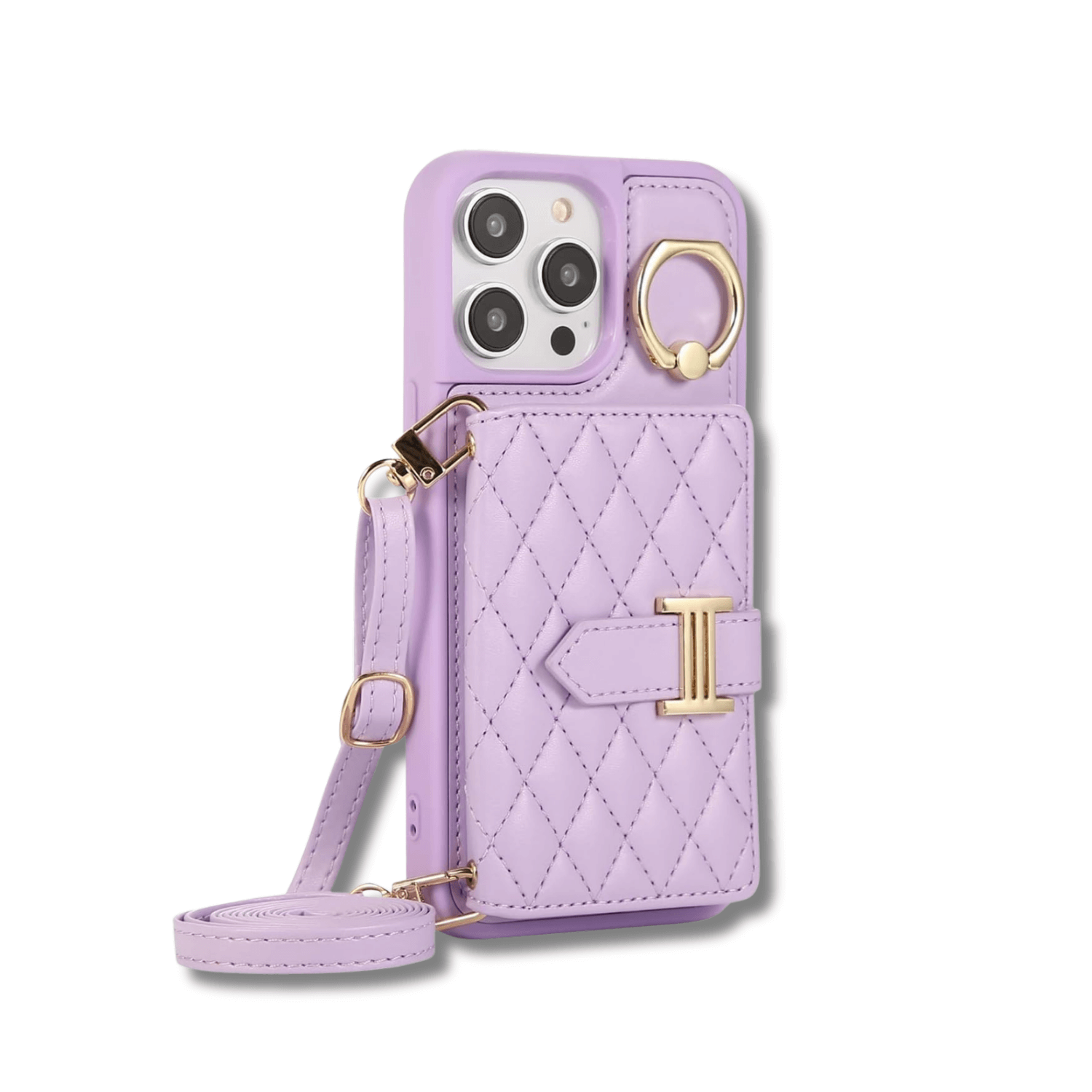 Chic Crossbody Card Case with Ring Lilac Purple