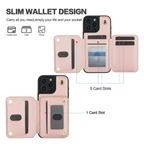 Zipper Wallet Crossbody Phone Case Rose Gold