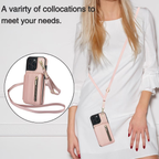 Zipper Wallet Crossbody Phone Case Rose Gold