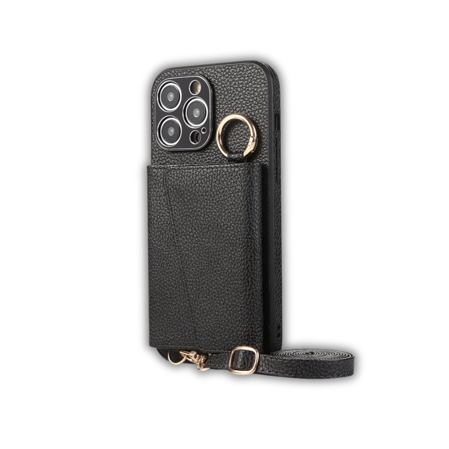 Mirror Ring Holder Crossbody Card Case Classic Black