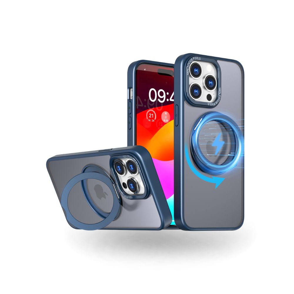 MagSafe 360° Rotating Metal Stand iPhone Case Blue