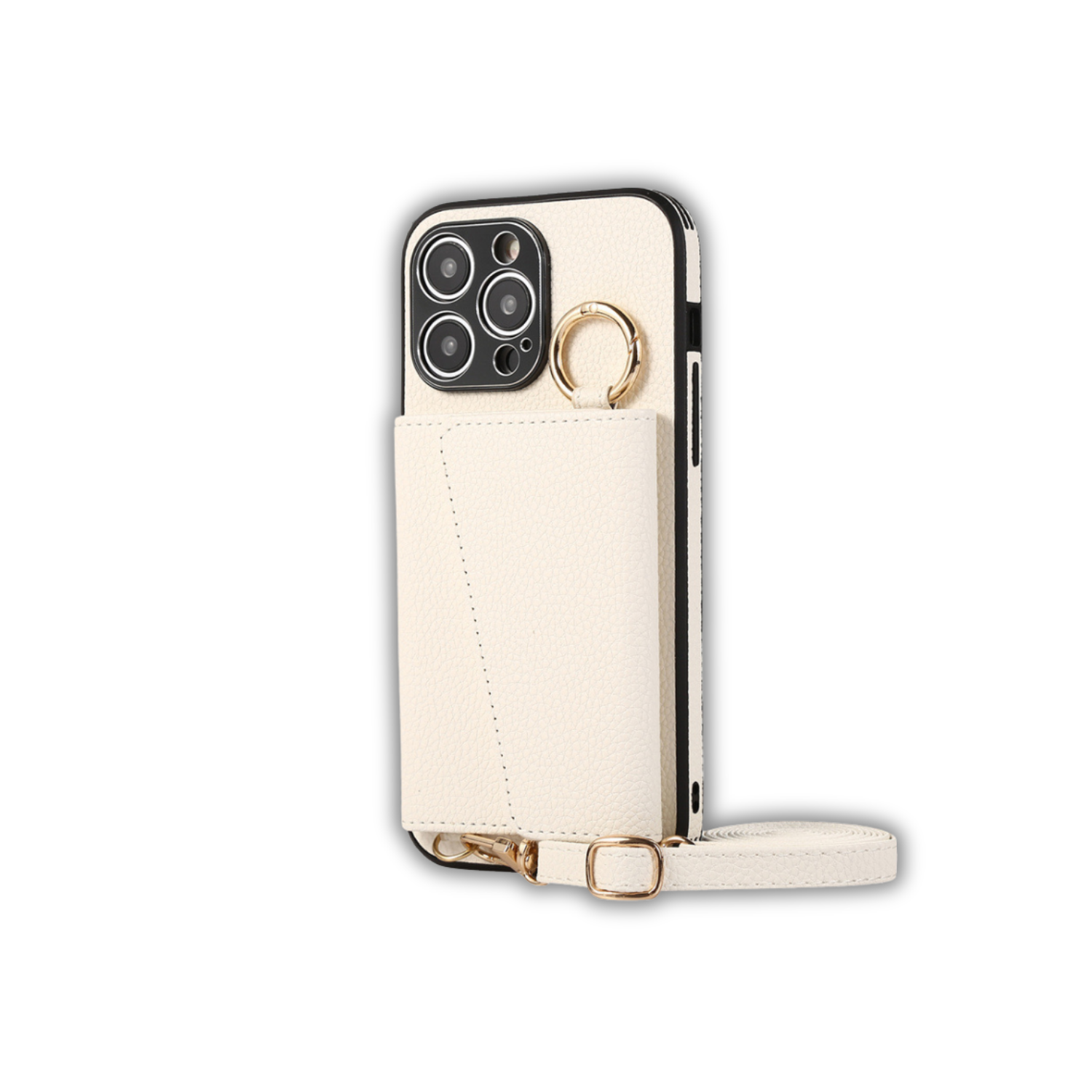Mirror Ring Holder Crossbody Card Case Cream White