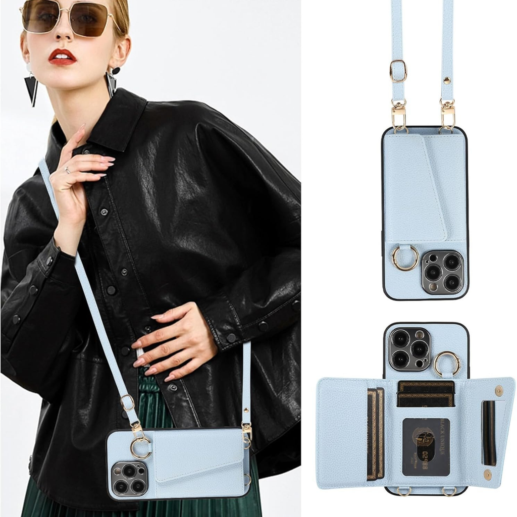 Mirror Ring Holder Crossbody Card Case blue