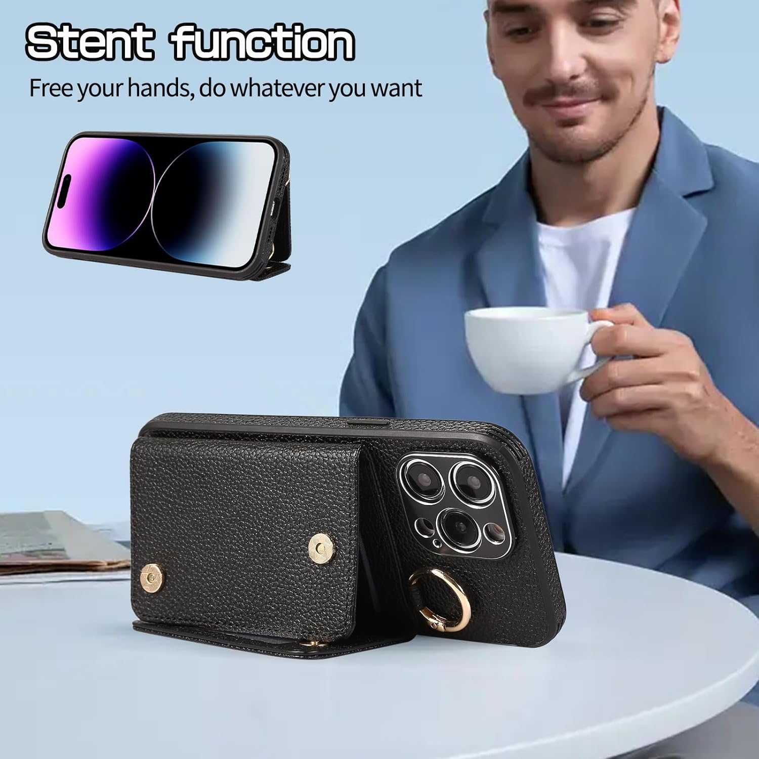 Mirror Ring Holder Crossbody Card Case Classic Black