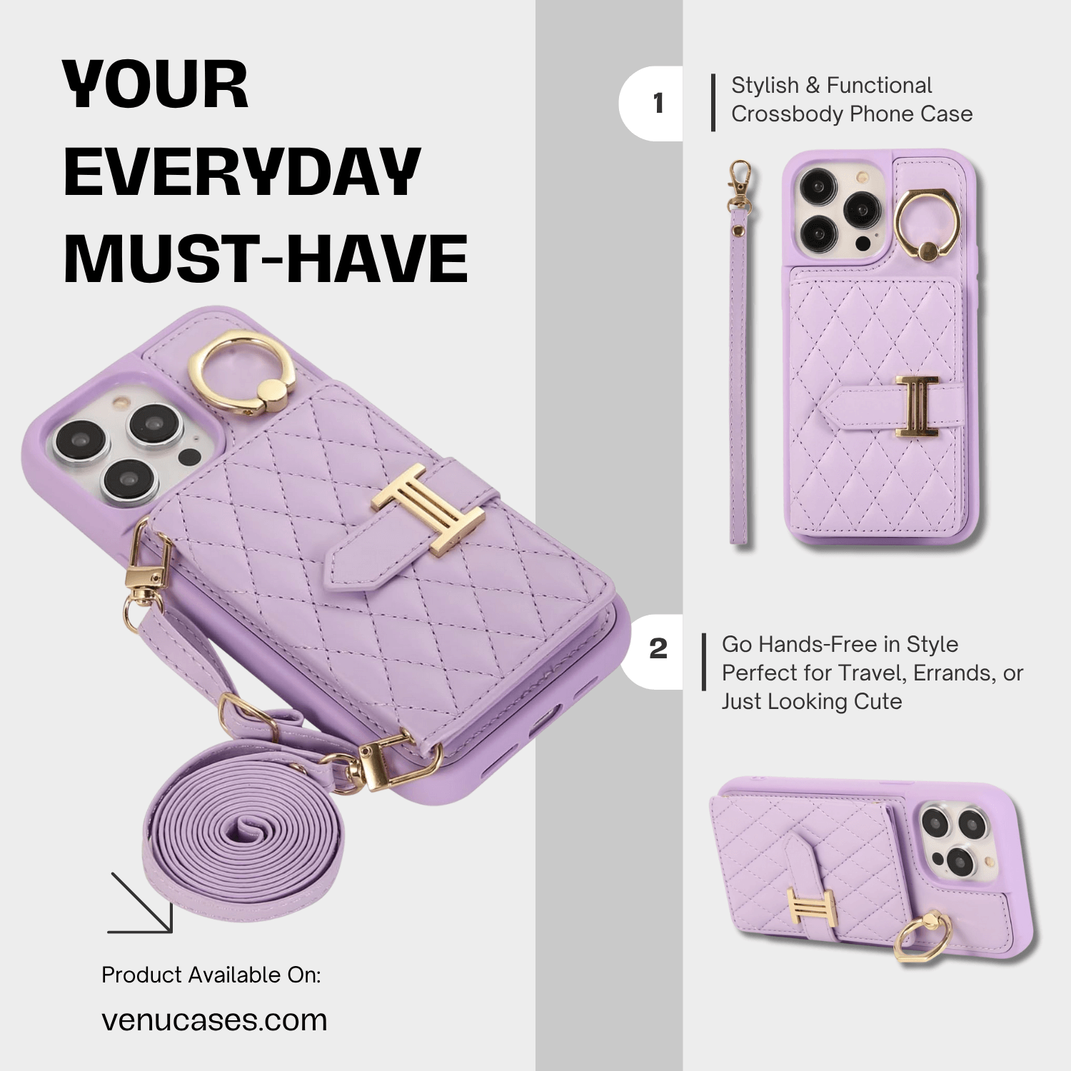 Chic Crossbody Card Case with Ring Lilac Purple